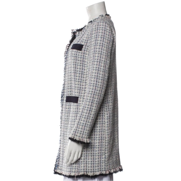PINKO Made in Italy Long Tweed Jacket Blue & White - Picture 5 of 16